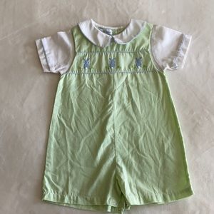 Petit Pomme boys Jon Jon with collared shirt attached.